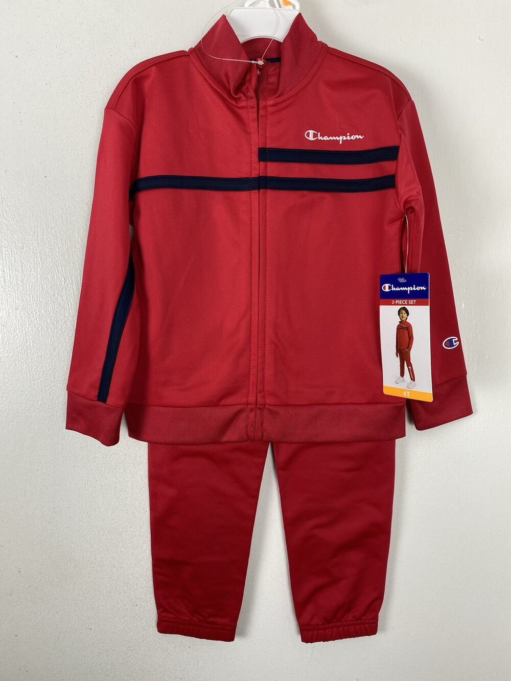 Champion Boys 2 Piece Tracksuit Set Red Navy Size 4T New With Tags Zip Jacket